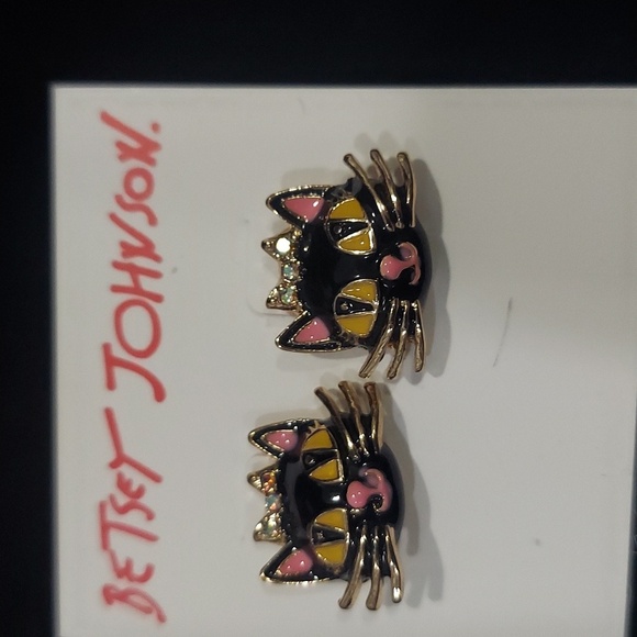 Betsey Johnson Black Cat Earrings - Picture 2 of 4